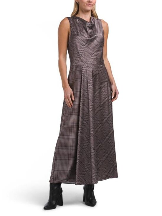 Vince Dresses & Skirts - VINCE Pressed Plaid Cowl Neck Dress